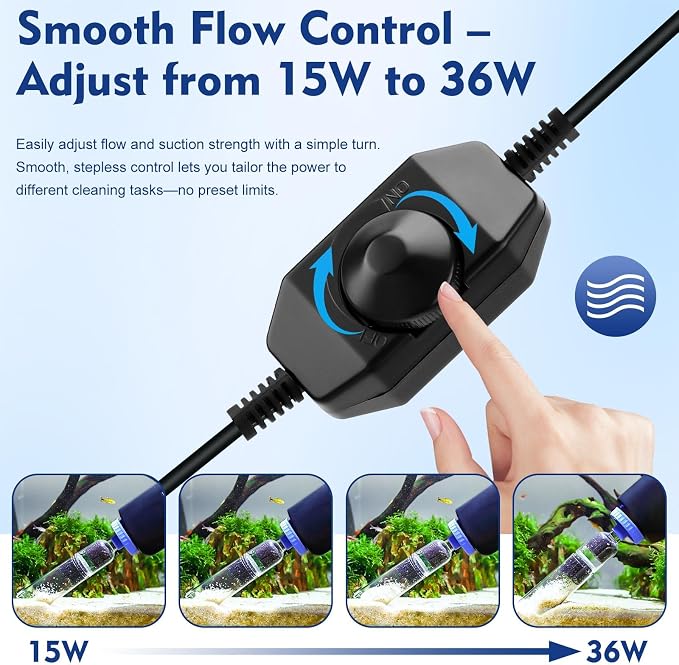 AQQA DC 36W Electric Aquarium Vacuum Gravel Cleaner 6-in-1 Multifunctional Fish - Image 2