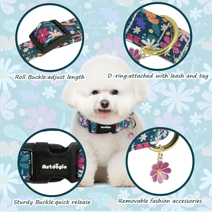 Dog Collar for Extra Small Dogs, Spring Dark Green Dog Collars - Image 2