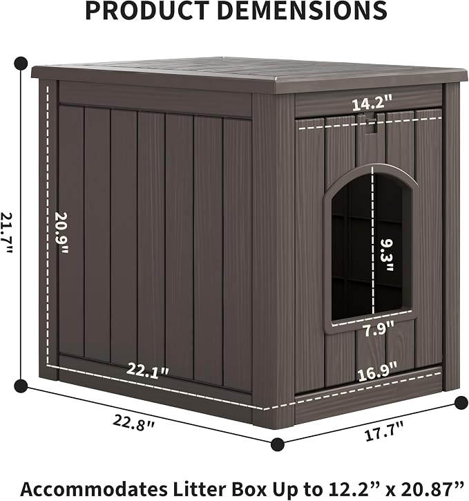Litter Box Enclosure, Waterproof & Weatherproof Plastic Cat House - Image 2
