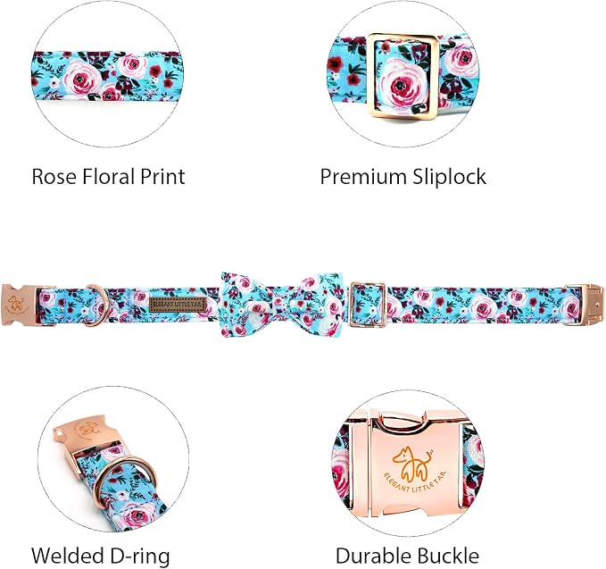 Elegant little tail Dog Collar, Rose Print Pet Collar Summer Dog Collar Durable - Image 2