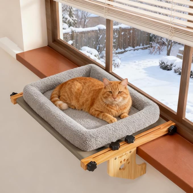 Cat Window Perch- Adjustable Sill Fit, Renter-Safe, Wood-Metal Frame Sturdy by ankuliy