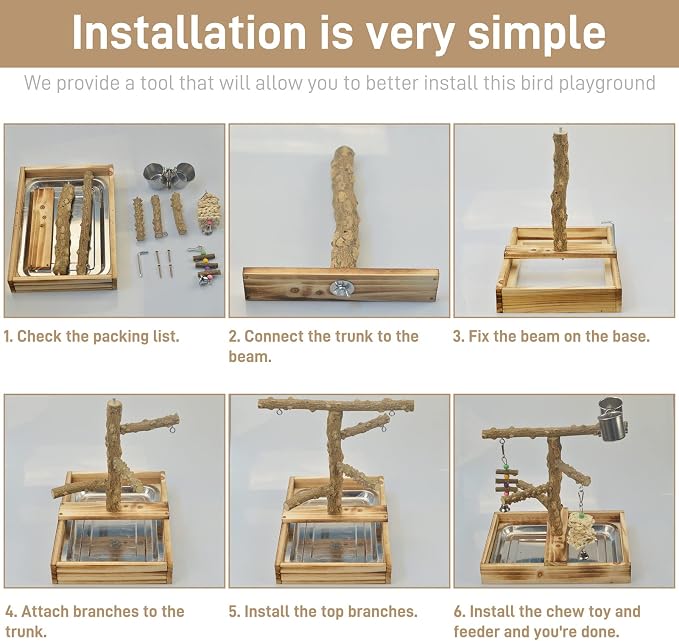 Natural Wood Bird Toys Playground, Bird Cage Accessories, Bird Perches - Image 6
