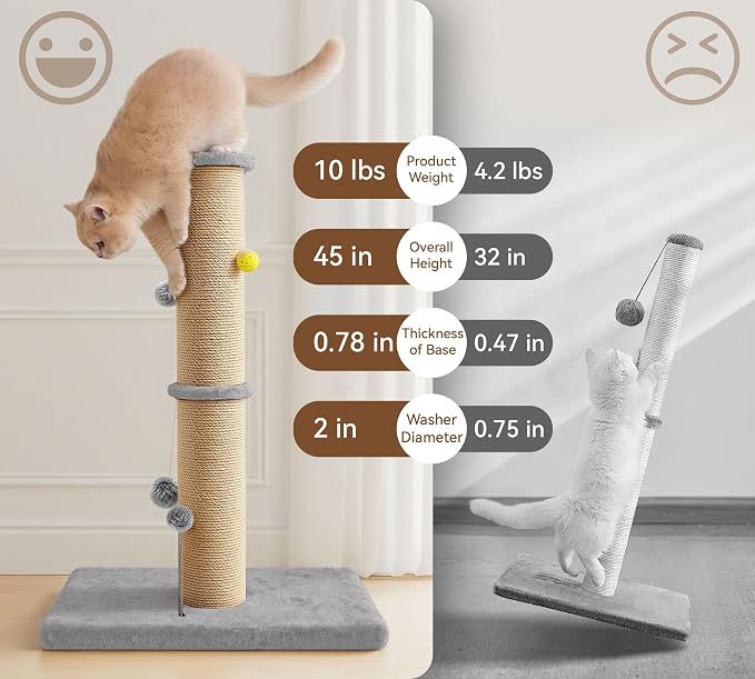 5-Inch Thick Sisal Cat Scratching Post, Durable Cat Scratcher - Image 5