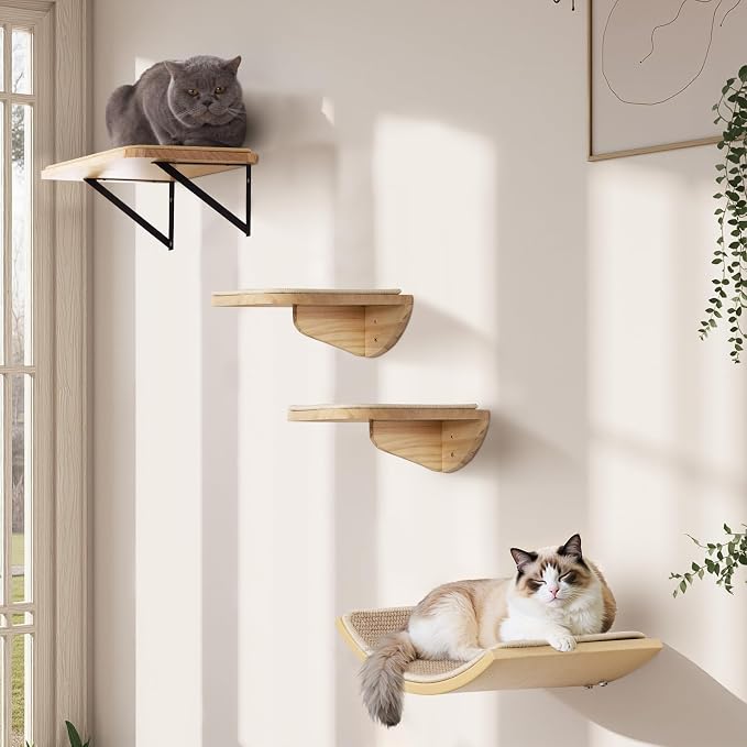 2PCS Cat Wall Shelves with Scratching Mat, 16.6x9.7 Inch Cats Wall Furniture - Image 6