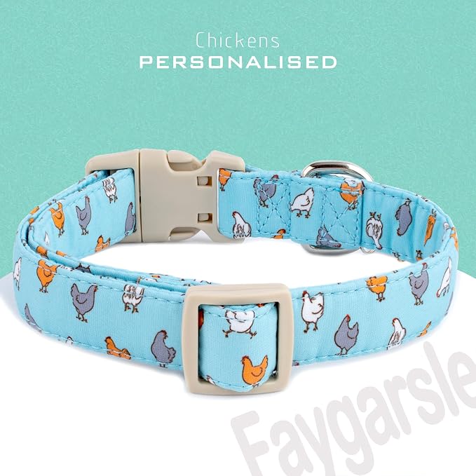 Faygarsle Funny Chicken Pattern Dog Collar, Cotton Fabric, Light Blue - Image 2