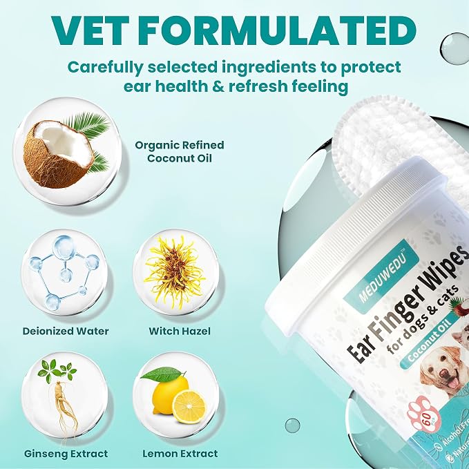 Ear Cleaner Finger Wipes 60 Counts, Dog Ear Cleaner, Soft & Easy Otic Cleaning - Image 3
