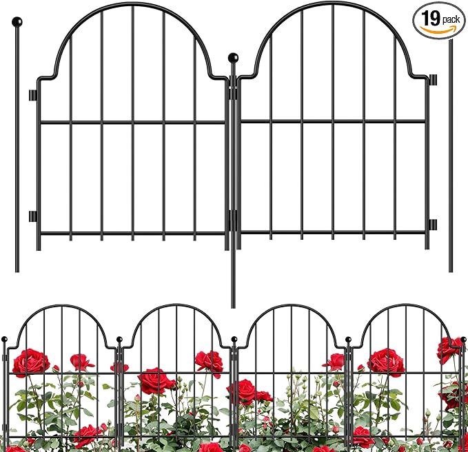Garden Fence, 17 in x 21 ft Arched Rustproof Metal No Dig Fence Garden Fence by Blingluck