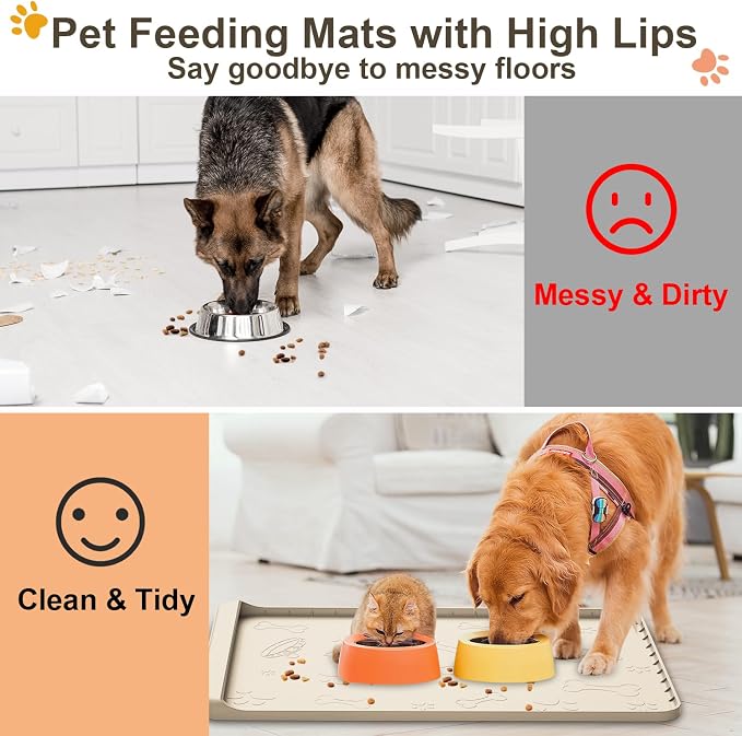 Dog Food and Water Mat 28x20 Inch Sand Color - Image 2