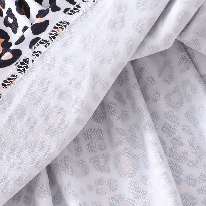 Toddler Baby Girls Summer Clothes Outfits Ruffled Sleeve Dinosaur Shirt Leopard - Image 5