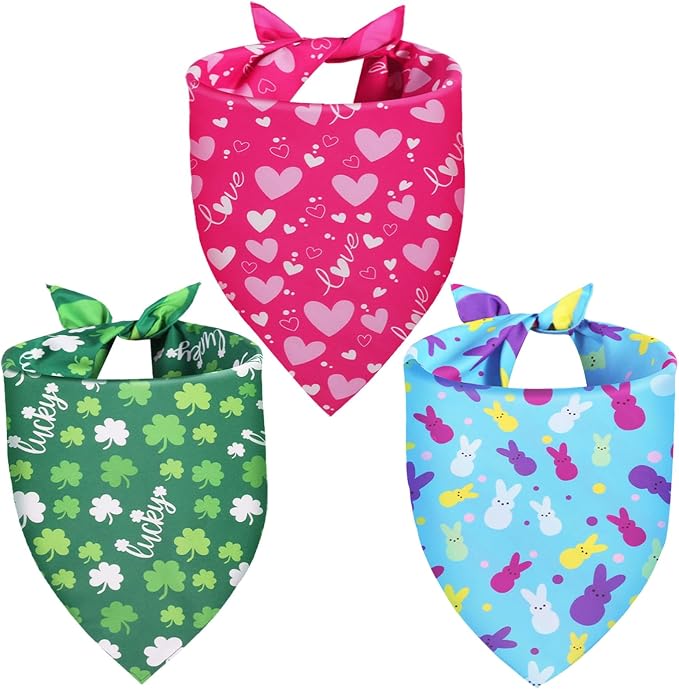 Valentines Dog Bandana St Patricks Day and Easter Dog Bandana Small 3PCS by Unknown