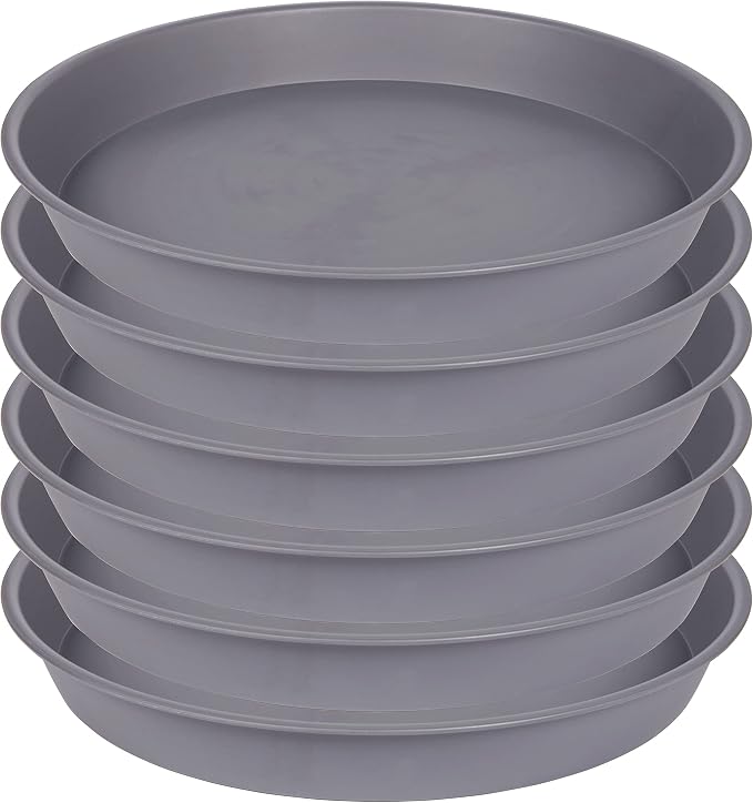 6 Pack of 12 inch Plant Saucer Gray, Heavy Duty Plastic Plant Saucer 12 inch by Bleuhome
