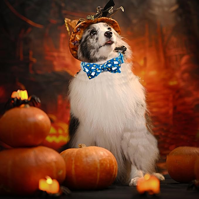Halloween Dog Collar, Ghost Print Adjustable Pet Collar Blue Cute Cotton Soft - Image 6