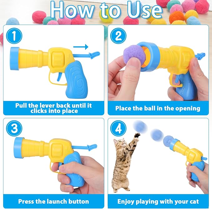 Mity rain 102PCS Cat Ball Launchers & Pom Pom Balls Interactive Cat Toy Set – - Image 5