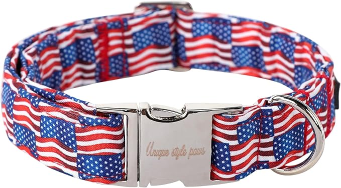 Unique style paws Independence Day Dog Collar Metal Buckle Wave Flag Collar by Uniquestylepaws