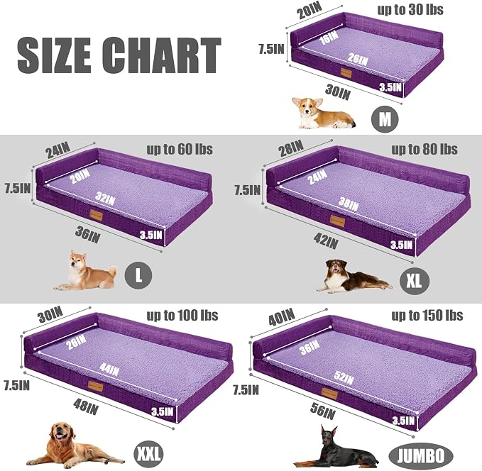 Patas Lague Orthopedic Dog Bed Medium Size Dog 30''X20'', Waterproof L Bolster - Image 6