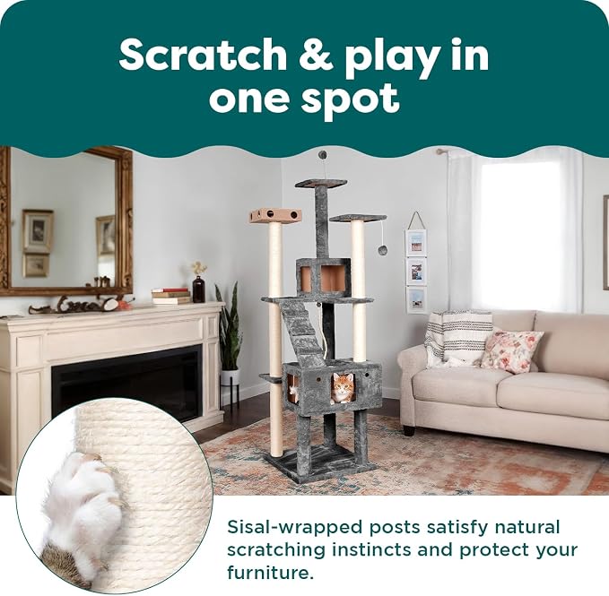FurHaven 69.3" Tall Cat Scratching Post Tower - Image 6