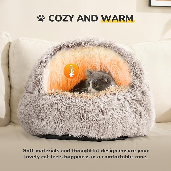 CATISM Plush Hooded Cat Bed, Calming Nest, Self-Warming Cave, Cozy Pod - Image 5