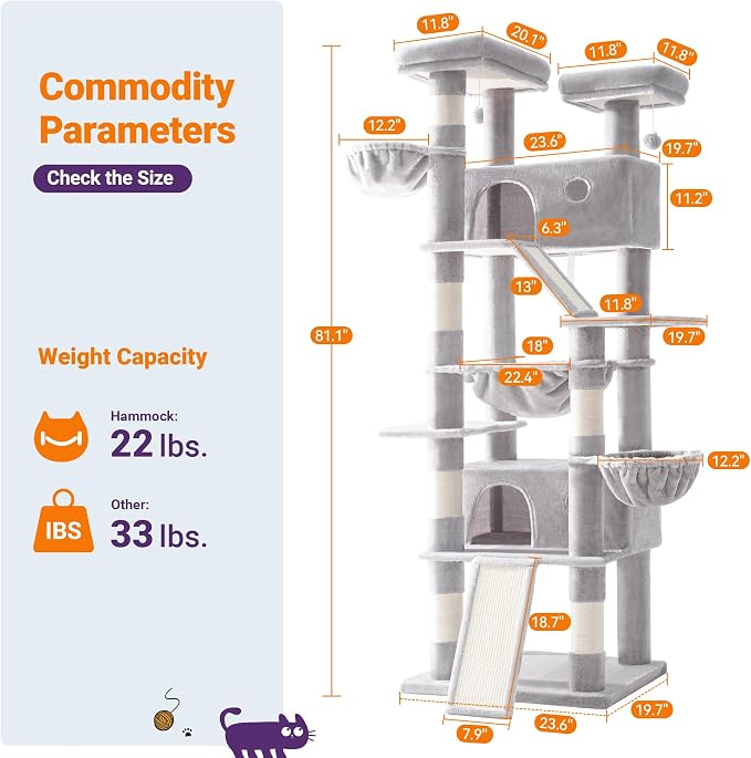 Allewie 81 Inches Tall Cat Tree/Multi-Level Large Climbing Tree House and Towers - Image 3