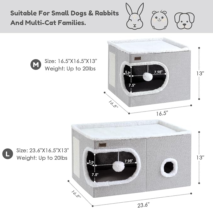 Cat Bed for Indoor Cats Cube House, Covered Cat Cave Beds & Furniture - Image 2