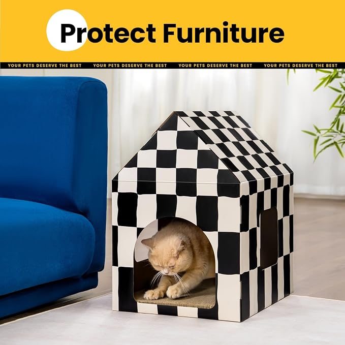Cardboard Cat House with Scratch Pad & Catnip, Cat Play Scratching House - Image 3