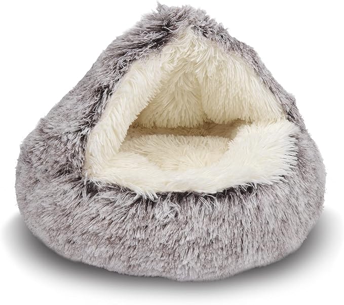 ShinHye Cat Bed Round Plush Fluffy Hooded Cat Bed Cave, Cozy by ShinHye