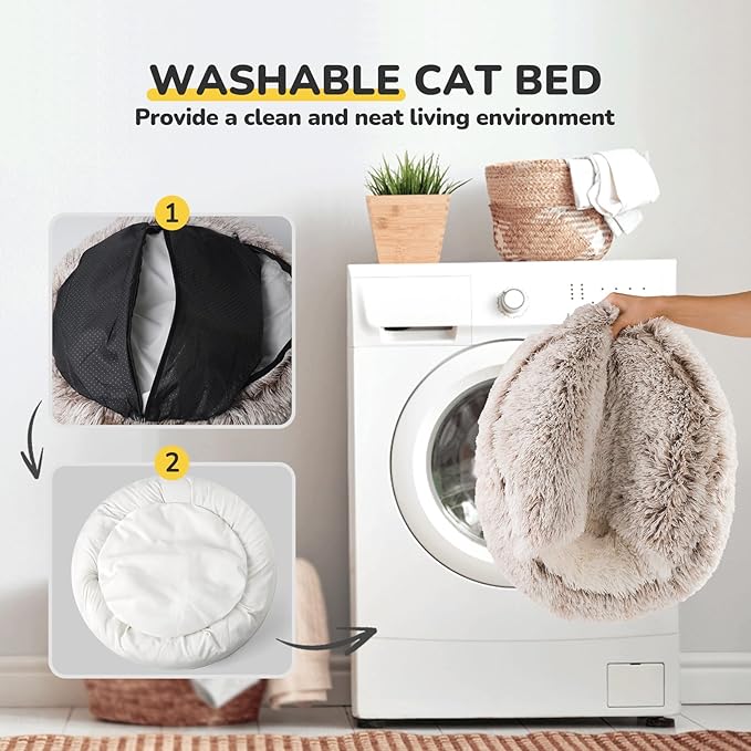 CATISM Plush Hooded Cat Bed, Calming Nest, Self-Warming Cave, Cozy Pod - Image 4