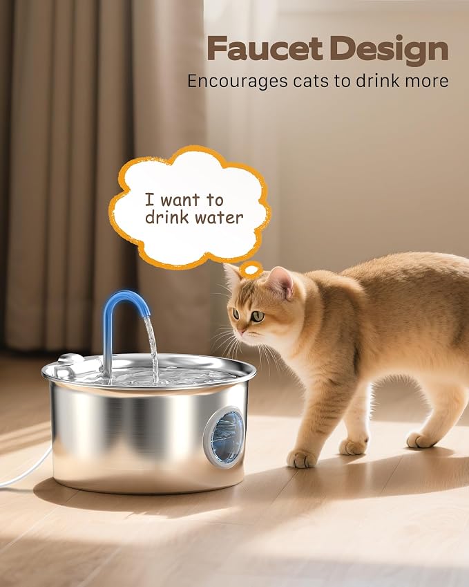 Pet Water Fountain Stainless Steel: Mental Cat Water Fountains - 88oz/2.6L - Image 5
