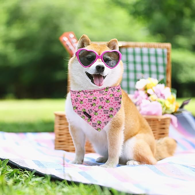 ARING PET Bee Dog Bandanas, Spring Yellow Pink Bees Pet Bandana Scarf Triangle - Image 4