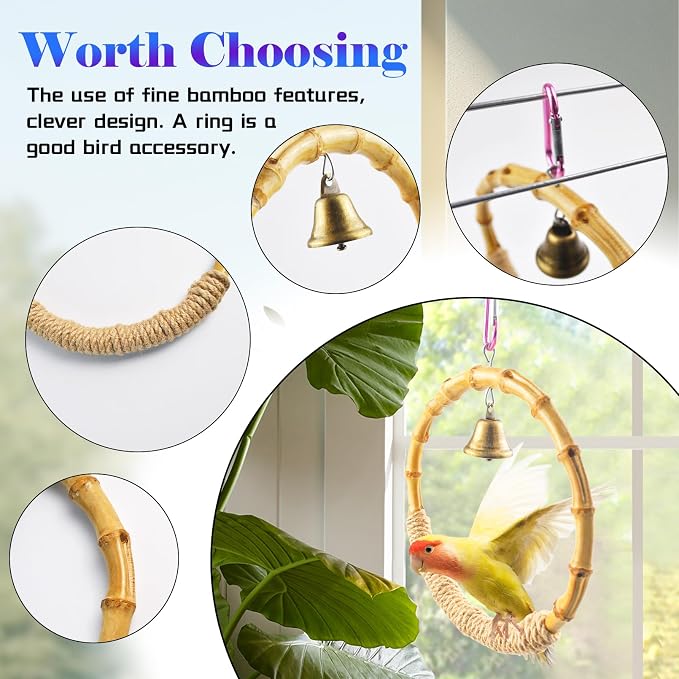 Bamboo Ring Bird Swing Perch, Large Circle Cage Hanging Toys, Bird Perch - Image 5