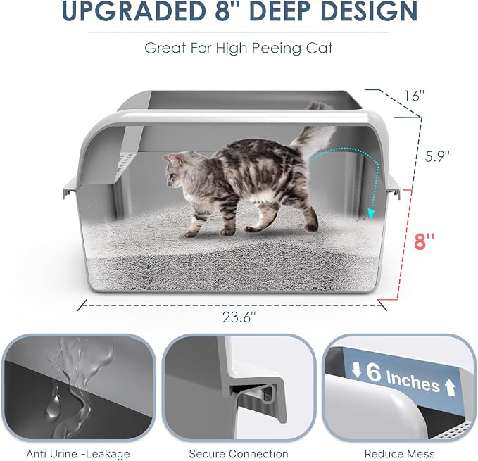 8" Deep Stainless Steel Cat Litter Box - Image 3