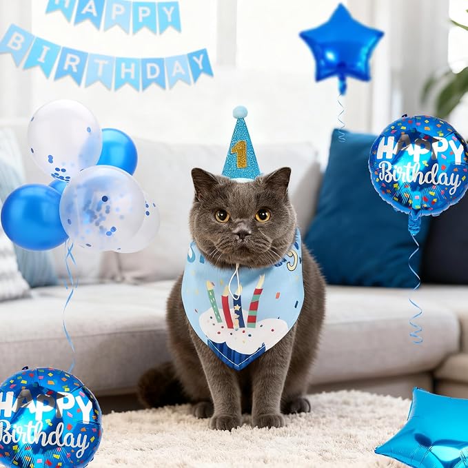Dog & Cat Birthday Party Decorations Set Include Bandana, Adjustable Hat - Image 2
