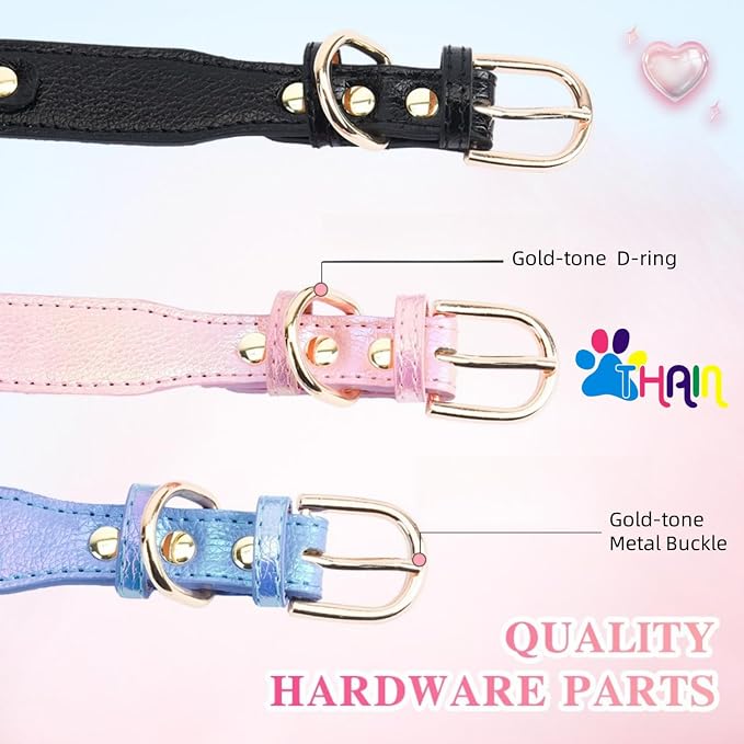 THAIN Fashion Dog Collar with Bling Diamonds & Heart Charm – 5 Holes Adjustable - Image 2