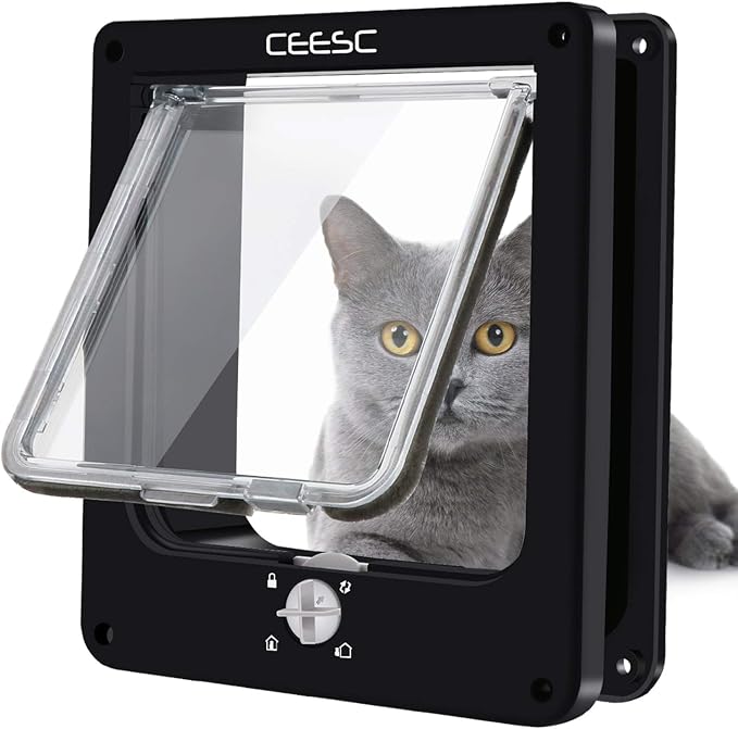 CEESC Medium Cat Door for Interior/Exterior Door, Weatherproof, Rotary 4 Way by CEESC