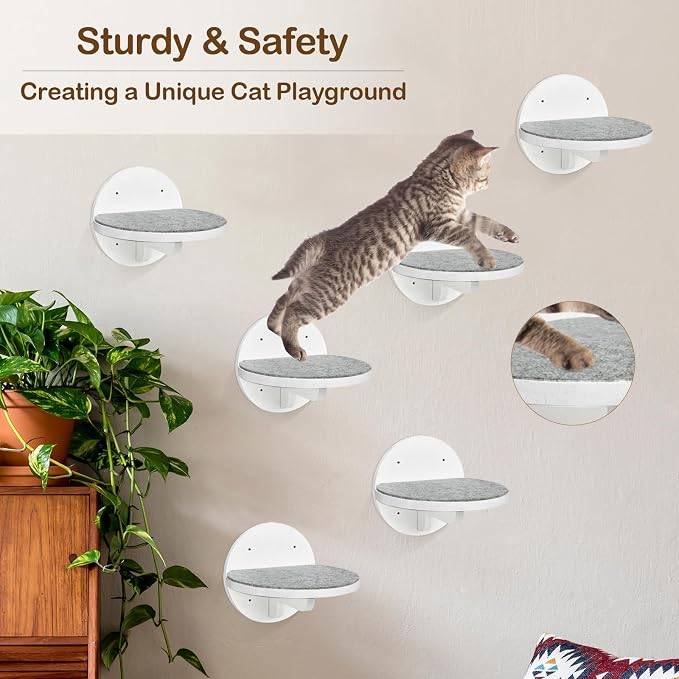 Cat Wall Shelves Furniture Set of 6, Wooden Cat Steps for - Image 6