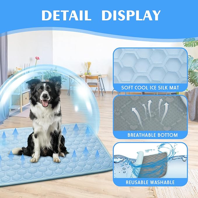 Upgrade Dog Cooling Mat, Pet Dog Self Cool Pad, Ice Silk Washable Cooled Mat - Image 3