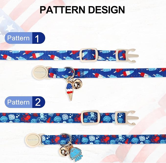 Lionet Paws 2pcs Pack Summer Cat Collars, Breakaway Kitten Blue Cat Collars - Image 4