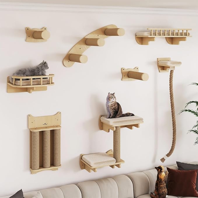 BYBYME Cat Climbing Wall Set Made of Natural Wood, Kitten Platform, 100CM Sisal by BYBYME