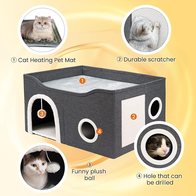 Indoor Heated Cat House, Adjustable Temperature Cat Heating Bed - Image 3