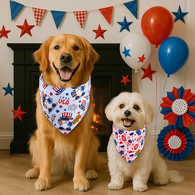 4th of July Dog Bandanas with Snap Button, 2 Pack American Flag Pet Scarf - Image 3
