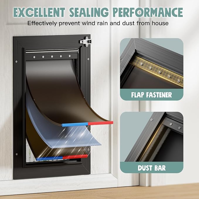 All Aluminum Cat Door Interior Door Black 3 Flaps, - Image 2