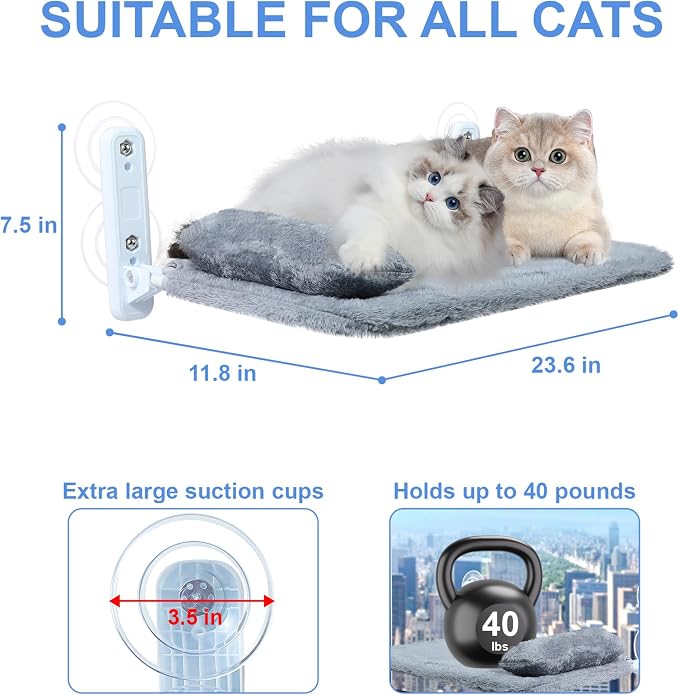 2-Pack Cat Window Perch for Cats Inside Cordless, Sturdy Foldable Cat Hammock - Image 2