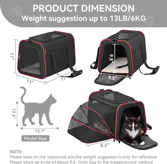 Petsfit Expandable Cat Carrier Dog Carriers, Airline Approved Soft-Sided - Image 2