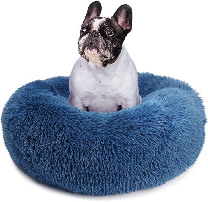 Calming Donut Dogs Beds for Small Dogs Washable, 23inch Plush Round Pet Bed for by nononfish