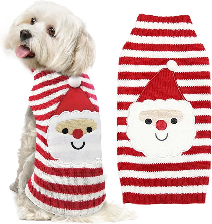 Dog Christmas Sweater Xmas Pet Clothes Cute Striped Santa Claus Costume Holiday by DOGGYZSTYLE