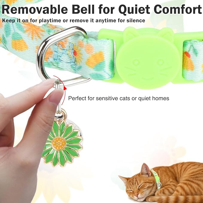 Cat Collars for Girl Cats, 3 Pack Spring Flower Cat Collars Breakaway - Image 4