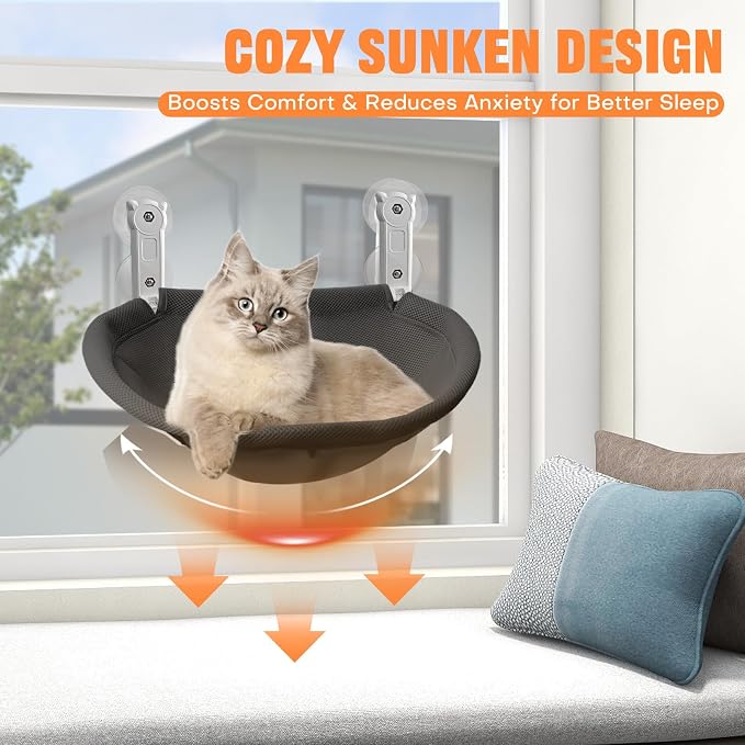Homegroove Cat Window Perch, 18 x 12 Inch Foldable Cat Hammock - Image 4