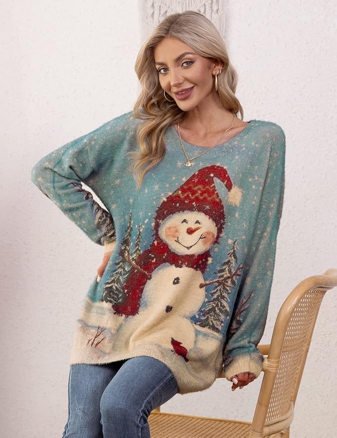 YESNO Women Christmas Sweater Graphic Printed Oversized Pullover Sweaters - Image 5
