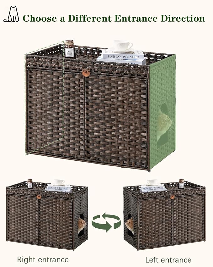 Cat Litter Box Enclosure Furniture, Handwoven Rattan Hidden Litter Box - Image 6