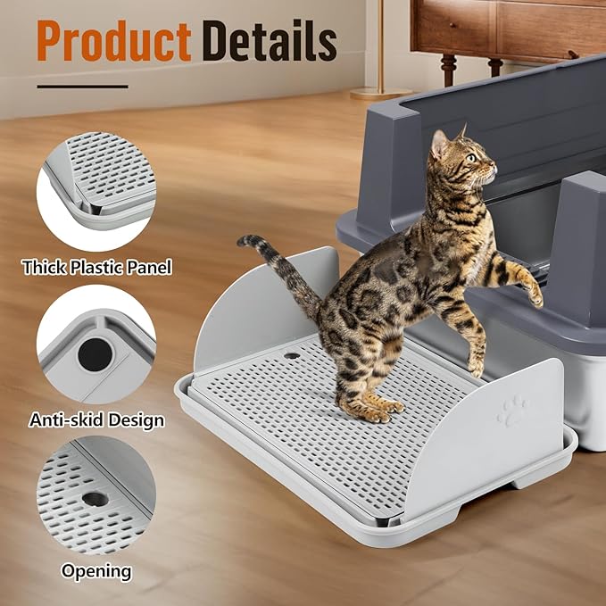 Cat Litter Box Step with Removable Splash-Proof Baffles, Large Pet Ramp - Image 4