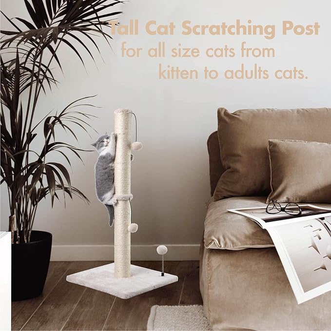 MECOOL 34” Tall Cat Scratching Post Premium Basics Kitten Scratcher Sisal - Image 5
